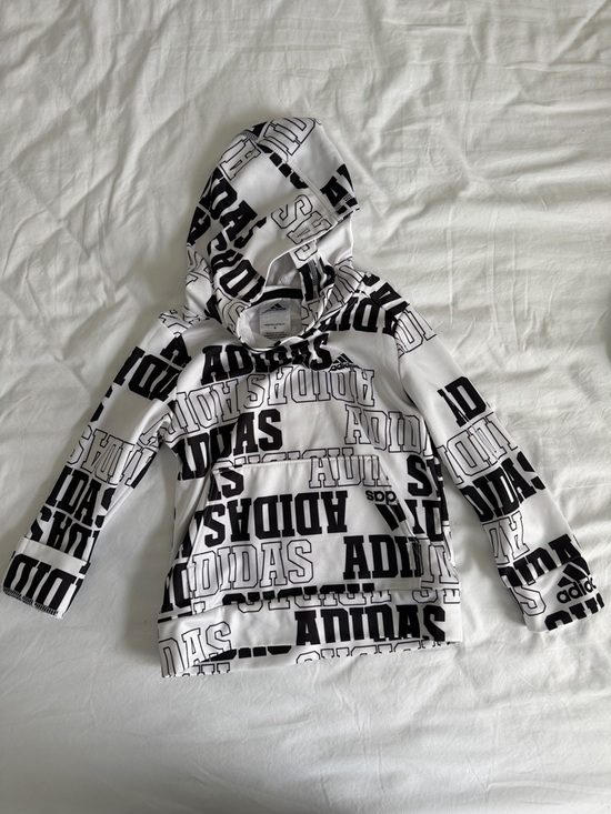adidas Other - adidas White Hoodie with Black All-Over Logo Print